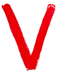 letter v hand painted by red brush