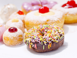 set of donuts on white background