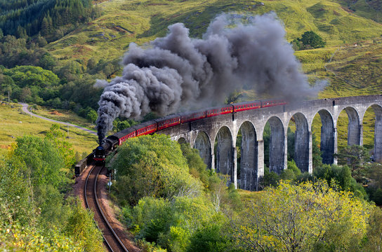 The Jacobite train Glenfinnan viaduct Highland Scotland