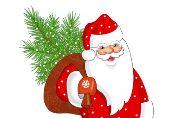 Дед Мороз с мешком подарков на белом фоне. Векторная открытка - 57108544