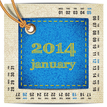 2014 year calendar stylized jeans. January