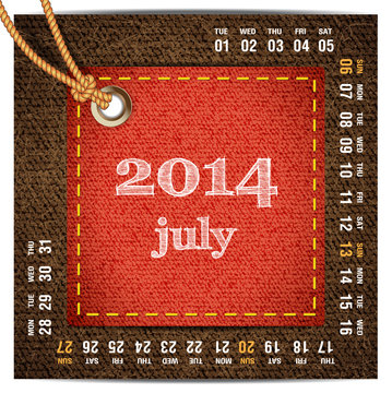 2014 year calendar stylized jeans. July