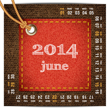 2014 year calendar stylized jeans. June