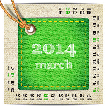 2014 year calendar stylized jeans. March