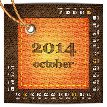 2014 year calendar stylized jeans. October