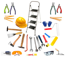 Set of different tools isolated on white