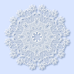Circle lace ornament, round ornamental geometric doily pattern,