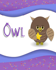 Animal alphabet owl with a colored background