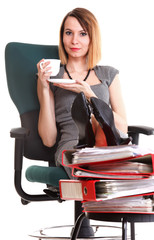 Woman work stoppage businesswoman relaxing legs up plenty of doc