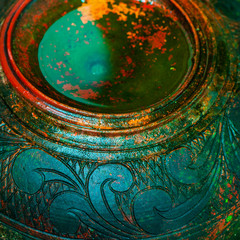 View from above on ancient colorful textured  vase - 57112766