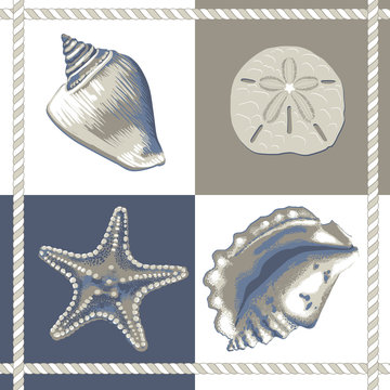 Conchas e estrelas Azul