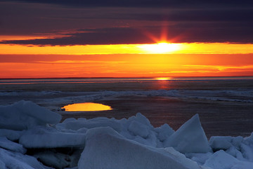 sunset on lake in a lake