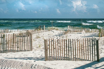 Beautiful Florida Beach with Sand Fences and Turquoise Ocean