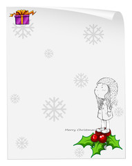 A christmas card template with a young girl above the poinsettia