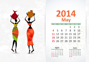 Fototapeta na wymiar Ethnic Calendar 2014 may