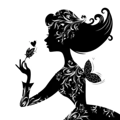 Fotobehang Bloemenmeisje Silhouet van een mooie stijlvolle vrouw