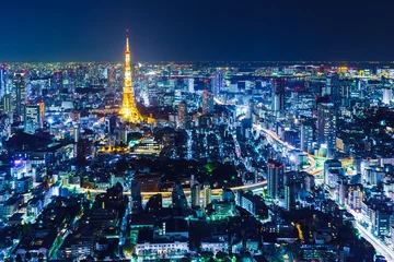 Poster Im Rahmen Skyline von Tokio bei Nacht © leungchopan