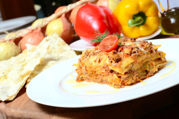 The Italian lasagna on a plate