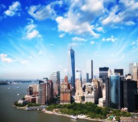 Fototapeta na wymiar Lower Manhattan skyline and buildings. Beautiful aerial view at