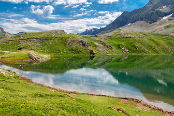 Reflections on the Asnos lake in Panticosa, Spanish Pyrenees