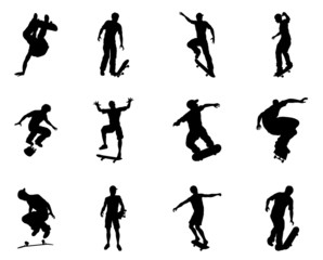 Skateboarder silhouette outlines