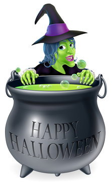 Halloween Witch and Cauldron
