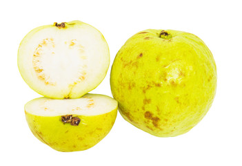 Slices of guava fruit over white background