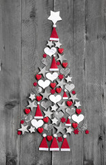 Baumschmuck klassisch für Weihnachten in Rot, Weiß mit Holz