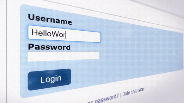 Login username password computer screen