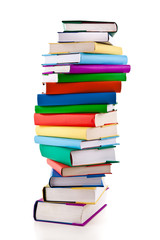 Pile of books on white background