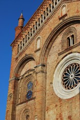 Romanesque cathedral facade detail, Crema, Lombardy, Italy