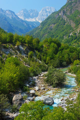 Fototapeta na wymiar Amazing view of mountain river in Albanian Alps