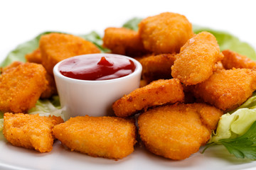 Chicken nuggets on white background