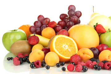 Fresh fruits and berries isolated on white