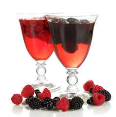 Fototapeta na wymiar Jelly with fresh berries isolated on white
