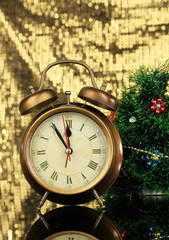 Composition of clock and christmas decorations