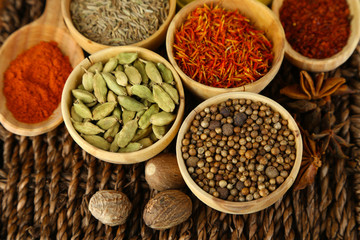 Many different spices and fragrant herbs