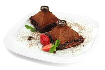 Delicious chocolate cakes isolated on white
