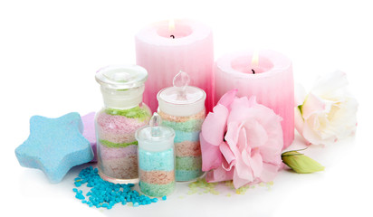 Composition with aromatic salts in glass bottles, candles and