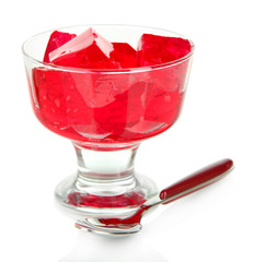 Tasty jelly cubes in bowl isolated on white