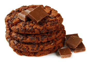 Homemade cookie with chocolate, isolated on white