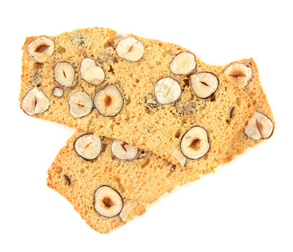 Biscotti with  nuts, isolated on white