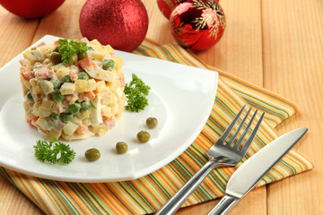 Russian traditional salad Olivier,
