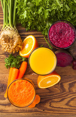 Fresh juice,Healthy drink on wood