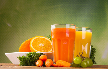 Fresh juice,Healthy drink on wood