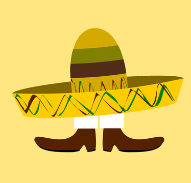 funny cartoon with large sombrero covering mans body