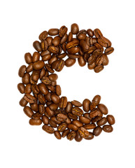 coffee beans, letters isolated on white background