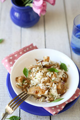 fungus risotto with mushroom slices