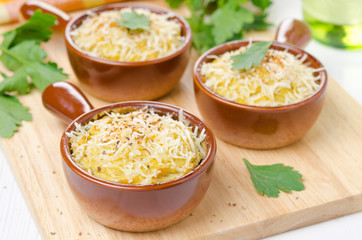 portioned form with baked chicken with mashed cauliflower