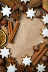 sheet of paper for recipe, Christmas cookies and spices